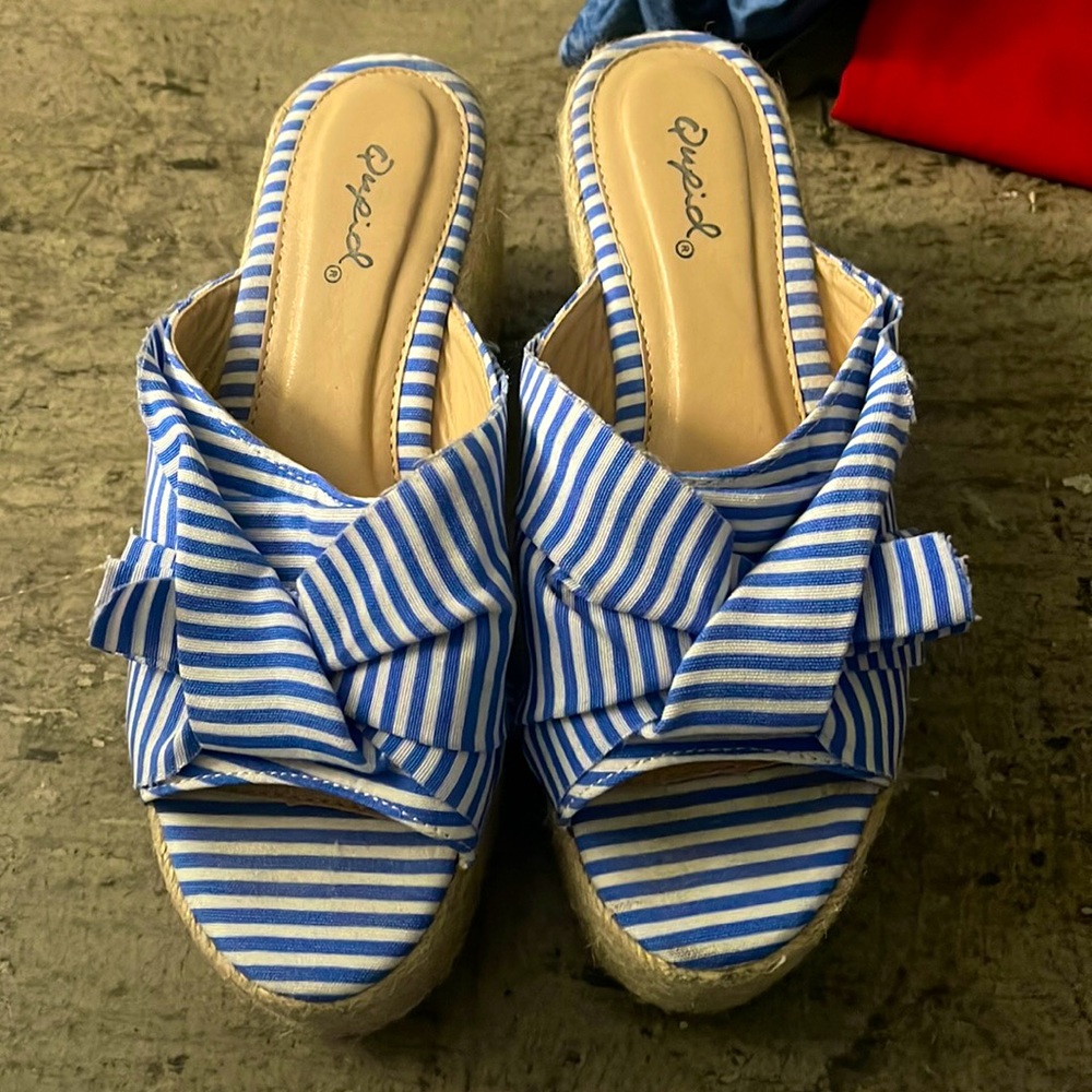 Almost brand new blue striped platforms